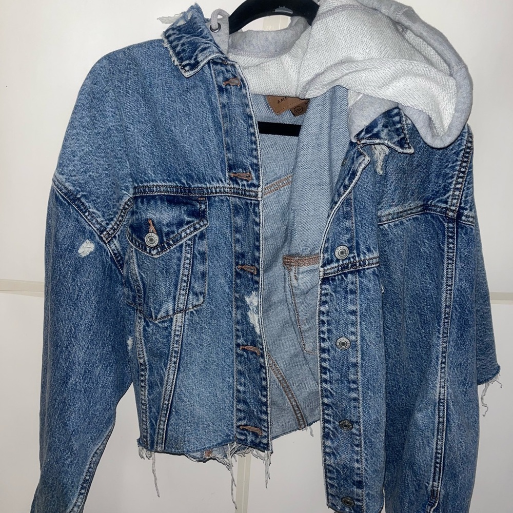 American Eagle Outfitters Denim Jacket with Cream Hood